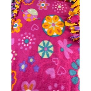 Handmade Pink Floral Ladybug Fleece Tie Blanket Yellow Reverse Throw 50x48